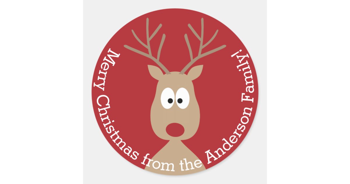 Cute Cartoon Reindeer Merry Christmas Greeting Classic Round