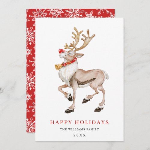 Cute Cartoon Reindeer Merry Christmas Greeting Holiday Card