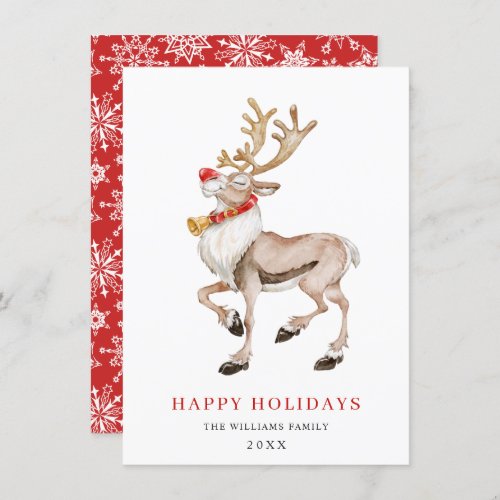 Cute Cartoon Reindeer Merry Christmas Greeting Holiday Card