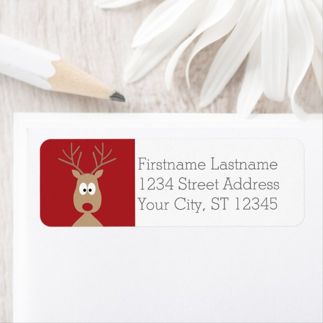 Cute Cartoon Reindeer - Merry Christmas Greeting Label (Insitu)