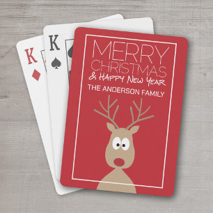 Cute Cartoon Reindeer - Merry Christmas Greeting Poker Cards