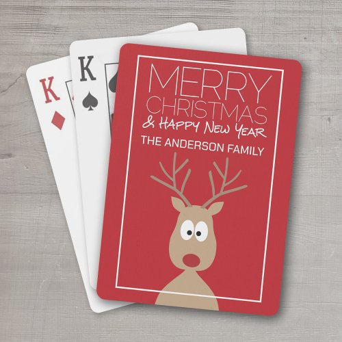 Cute Cartoon Reindeer _ Merry Christmas Greeting Poker Cards
