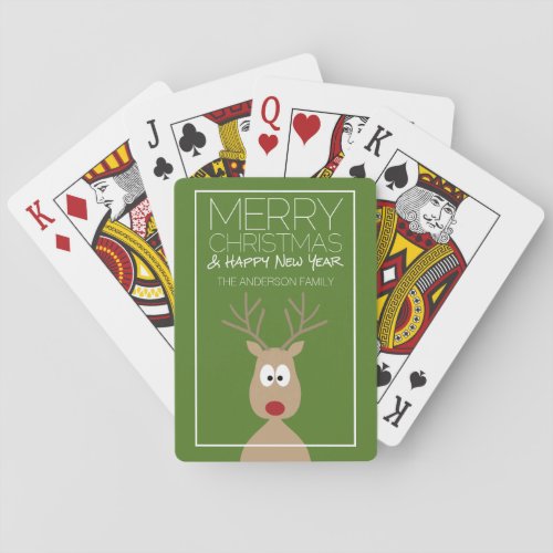 Cute Cartoon Reindeer _ Merry Christmas Greeting Poker Cards