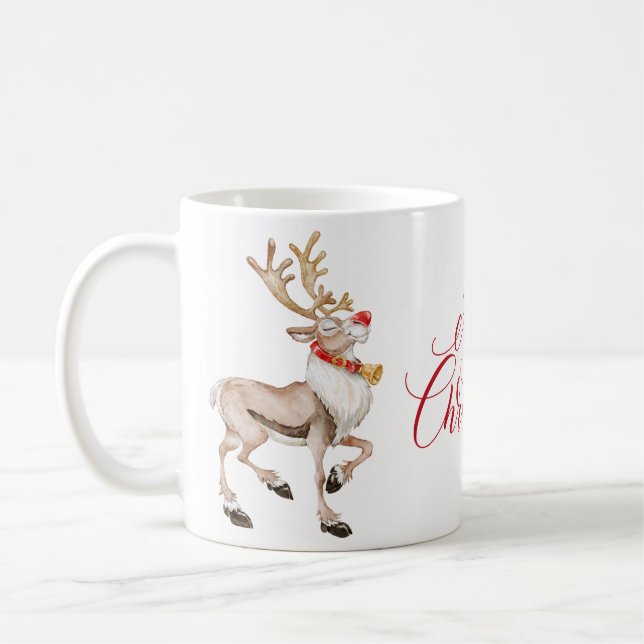 Cute Cartoon Reindeer Merry Christmas Holiday Coffee Mug (Left)