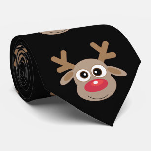 Cute Cartoon Reindeer Pattern Christmas Fun Black Neck Tie