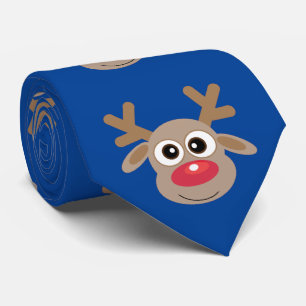 Cute Cartoon Reindeer Pattern Christmas Fun Blue Neck Tie