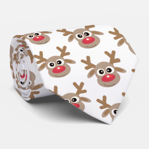 Cute Cartoon Reindeer Pattern Christmas Fun White Neck Tie