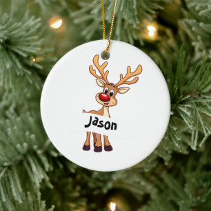 Cute cartoon reindeer personalized Christmas Ceramic Ornament