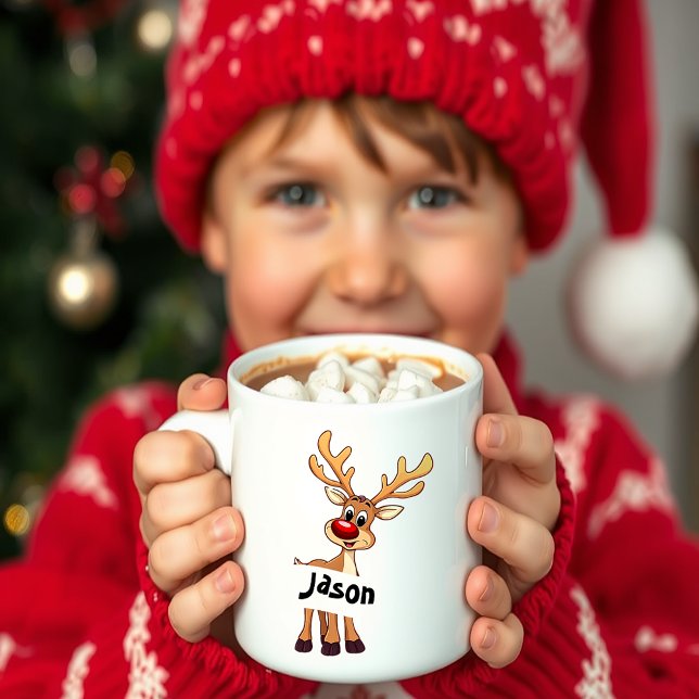 Cute cartoon reindeer personalized Christmas Coffee Mug (Creator Uploaded)