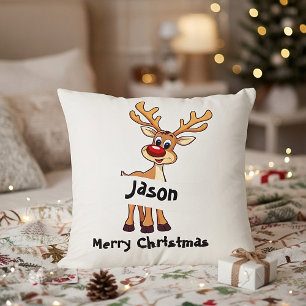 Cute cartoon reindeer personalized Christmas Throw Pillow