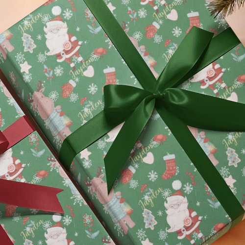 Cute Cartoon Reindeer Santa Claus Custom Wrapping Paper