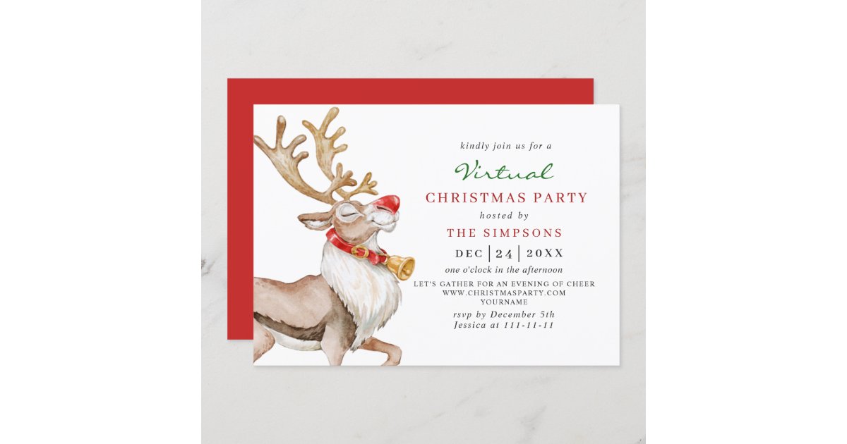 Cute Cartoon Reindeer VIRTUAL Christmas Party Invitation | Zazzle