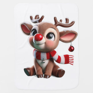 Cute cartoon Reindeer wearing scarf  Baby Blanket
