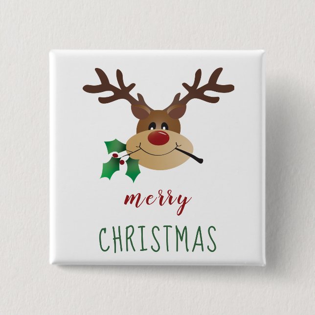 Cute Cartoon Reindeer With Mistletoe Button (Front)