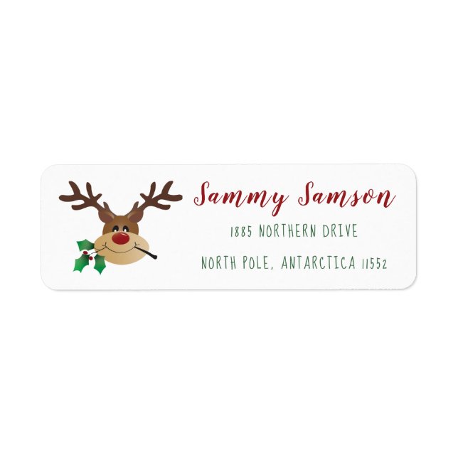 Cute Cartoon Reindeer With Mistletoe Label (Front)