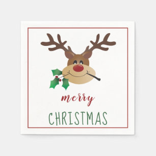 Cute Cartoon Reindeer With Mistletoe Napkins