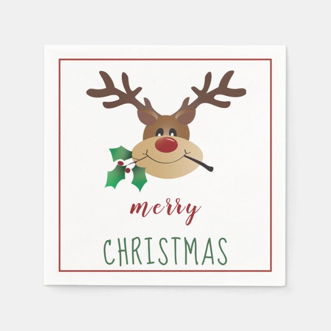 Cute Cartoon Reindeer With Mistletoe Napkins (Front)