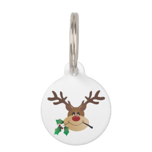 Cute Cartoon Reindeer With Mistletoe Pet ID Tag