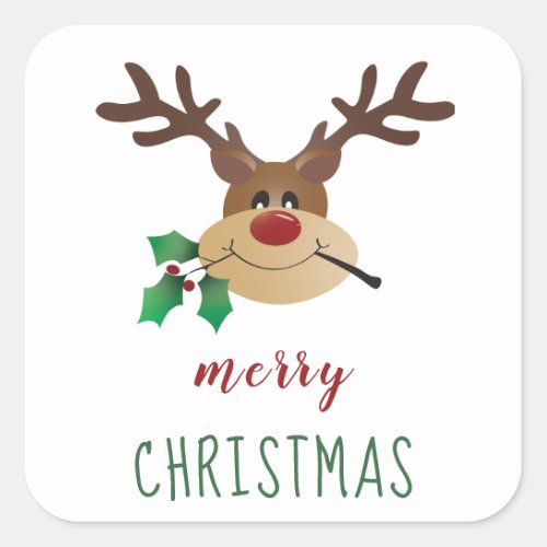 Cute Cartoon Reindeer With Mistletoe Square Sticker