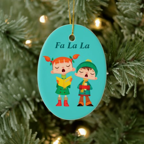 Cute Cartoon Retro Christmas Carolers Ceramic Ornament