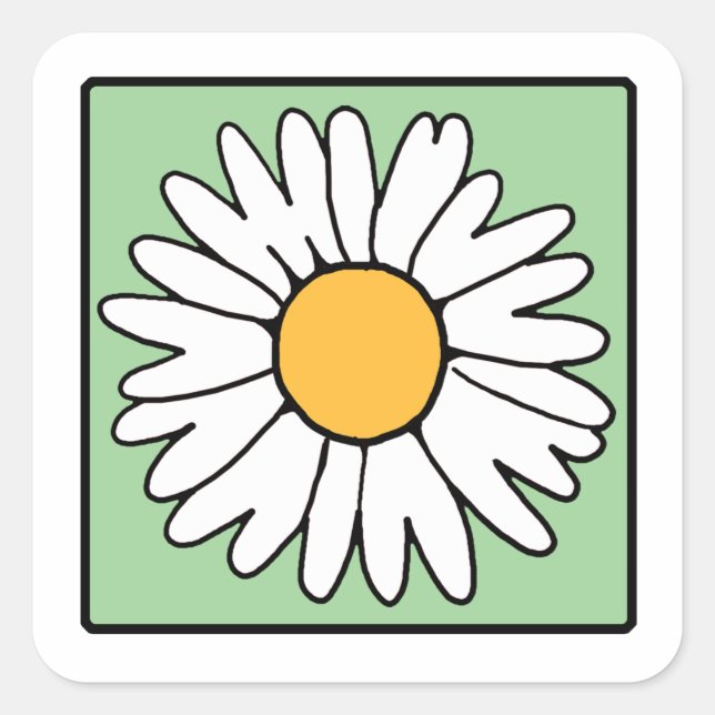 Cute Cartoon Retro Daisy Spring Garden Flower Square Sticker (Front)