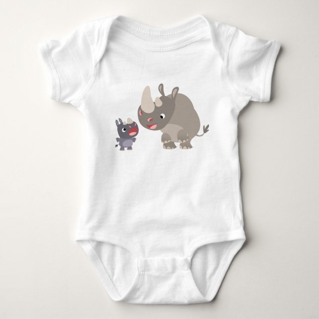 Cute Cartoon Rhino Baby & Big Rhino Baby T-Shirt Bodysuit (Front)