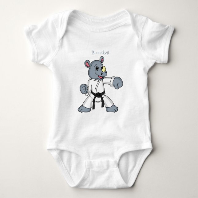 Cute cartoon rhino kung fu cartoon baby bodysuit (Front)