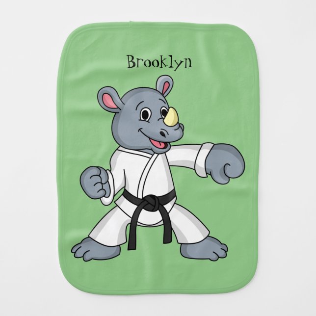 Cute cartoon rhino kung fu cartoon baby burp cloth (Front)