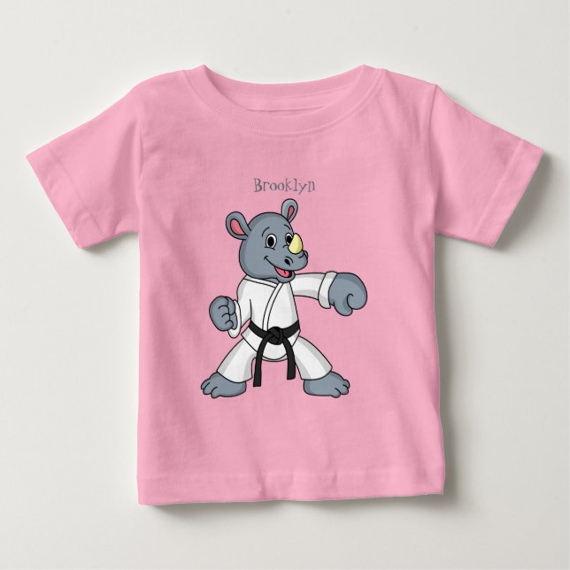 Cute cartoon rhino kung fu cartoon  baby T-Shirt (Front)