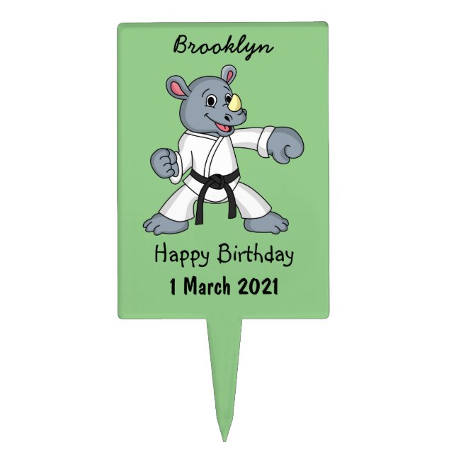 Cute cartoon rhino kung fu cartoon cake topper (Front)