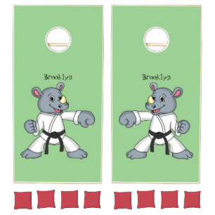 Cute cartoon rhino kung fu cartoon  cornhole set