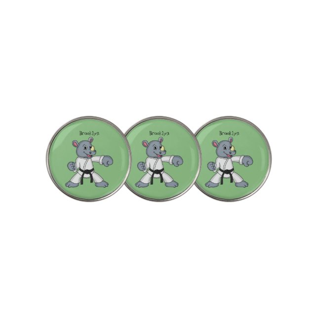 Cute cartoon rhino kung fu cartoon golf ball marker (3 Up)