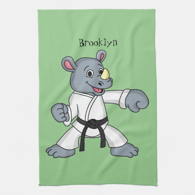 Cute cartoon rhino kung fu cartoon kitchen towel (Vertical)