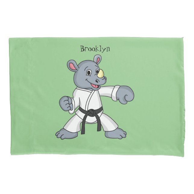 Cute cartoon rhino kung fu cartoon pillow case (Front)