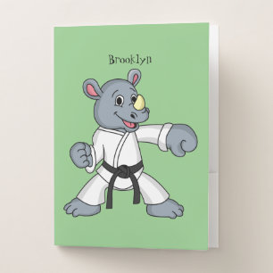 Cute cartoon rhino kung fu cartoon pocket folder