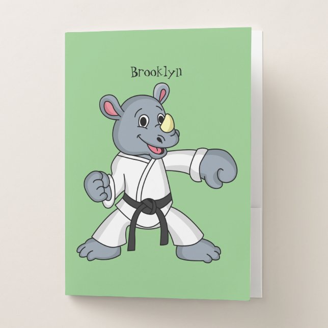 Cute cartoon rhino kung fu cartoon pocket folder (Front)