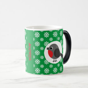 Cute Cartoon Robin with Snowflakes   Add Name Color Morph Mug