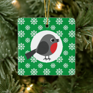 Cute Cartoon Robin with the Snowflakes Ceramic Ornament