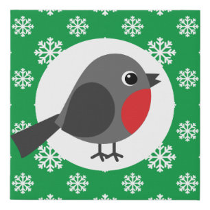 Cute Cartoon Robin with the Snowflakes Faux Canvas Print