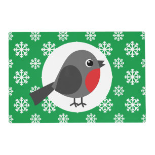 Cute Cartoon Robin with the Snowflakes Placemat