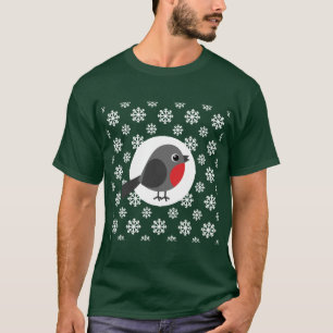 Cute Cartoon Robin with the Snowflakes T-Shirt