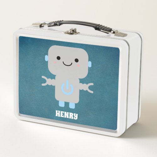 Cute Cartoon Robot Blue Metal Lunch Box