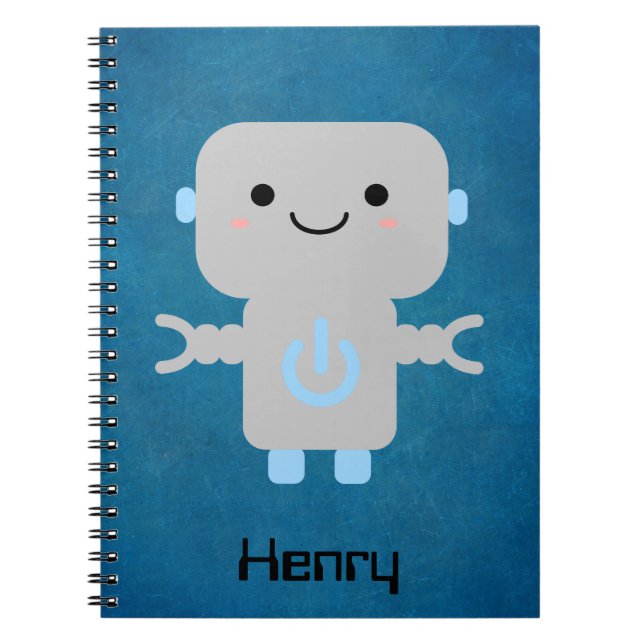 Cute Cartoon Robot Blue Notebook (Front)