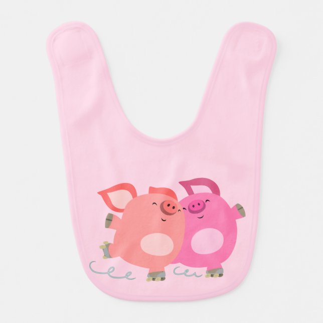 Cute Cartoon Roller-Skating Pigs Baby Bib (Front)