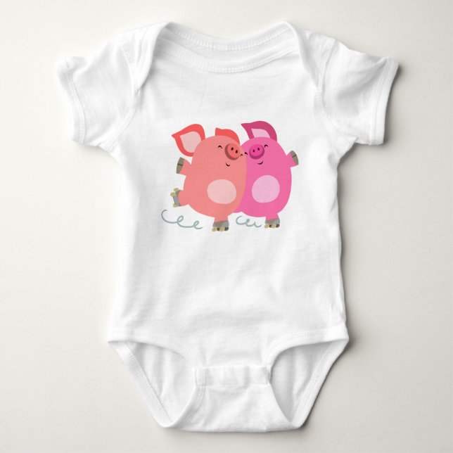 Cute Cartoon Roller-Skating Pigs Baby Bodysuit (Front)