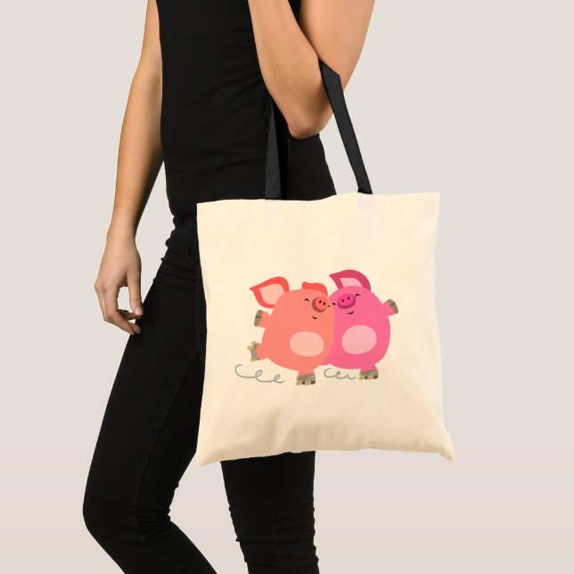 Cute Cartoon Roller-Skating Pigs Tote Bag (Front (Product))