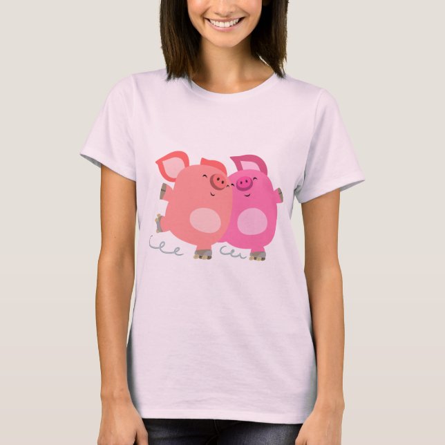 Cute Cartoon Roller-Skating Pigs Women T-Shirt (Front)