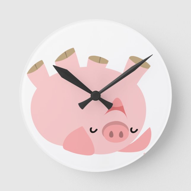 Cute Cartoon Rolling Over Pig Clock (Front)