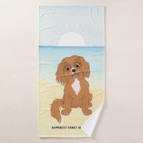 Cute Cartoon Ruby Cavalier King Charles Spaniel Bath Towel