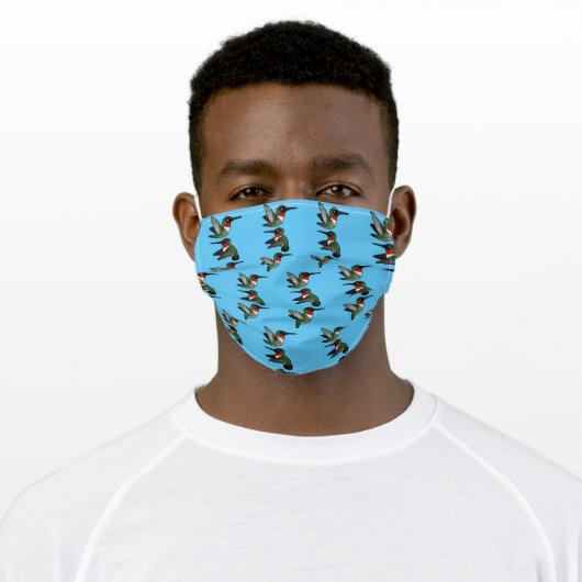 Cute Cartoon Ruby-throated Hummingbirds in Flight Adult Cloth Face Mask (Worn)